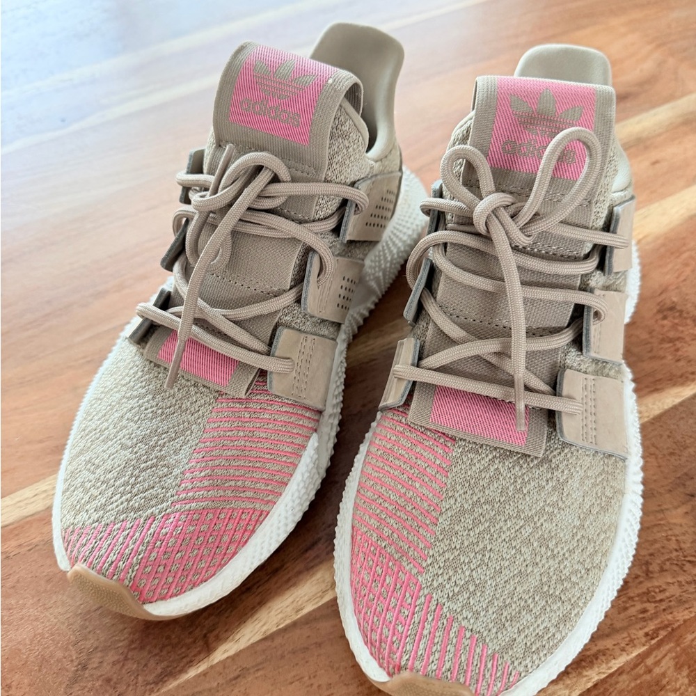 adidas Knit Runner Sneakers in Beige and Pink